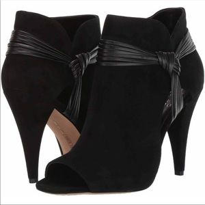 Vince Camuto Peep Toe Black Suede Annavay Booties Size 10 NIB!